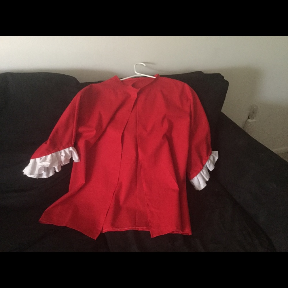 Open Red Kimono with white ruffles